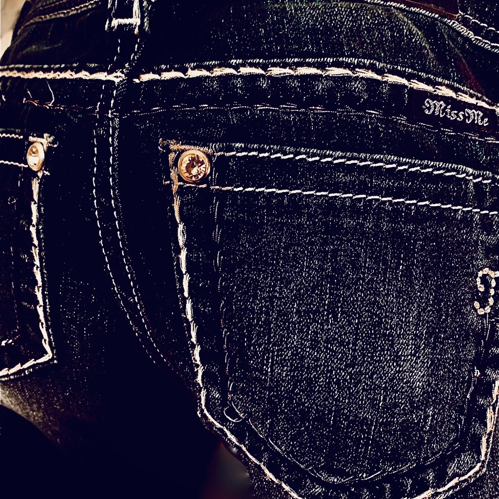 Miss Me Everlasting , Dark wash, silver and gold whip stitching Yoke skinny jean